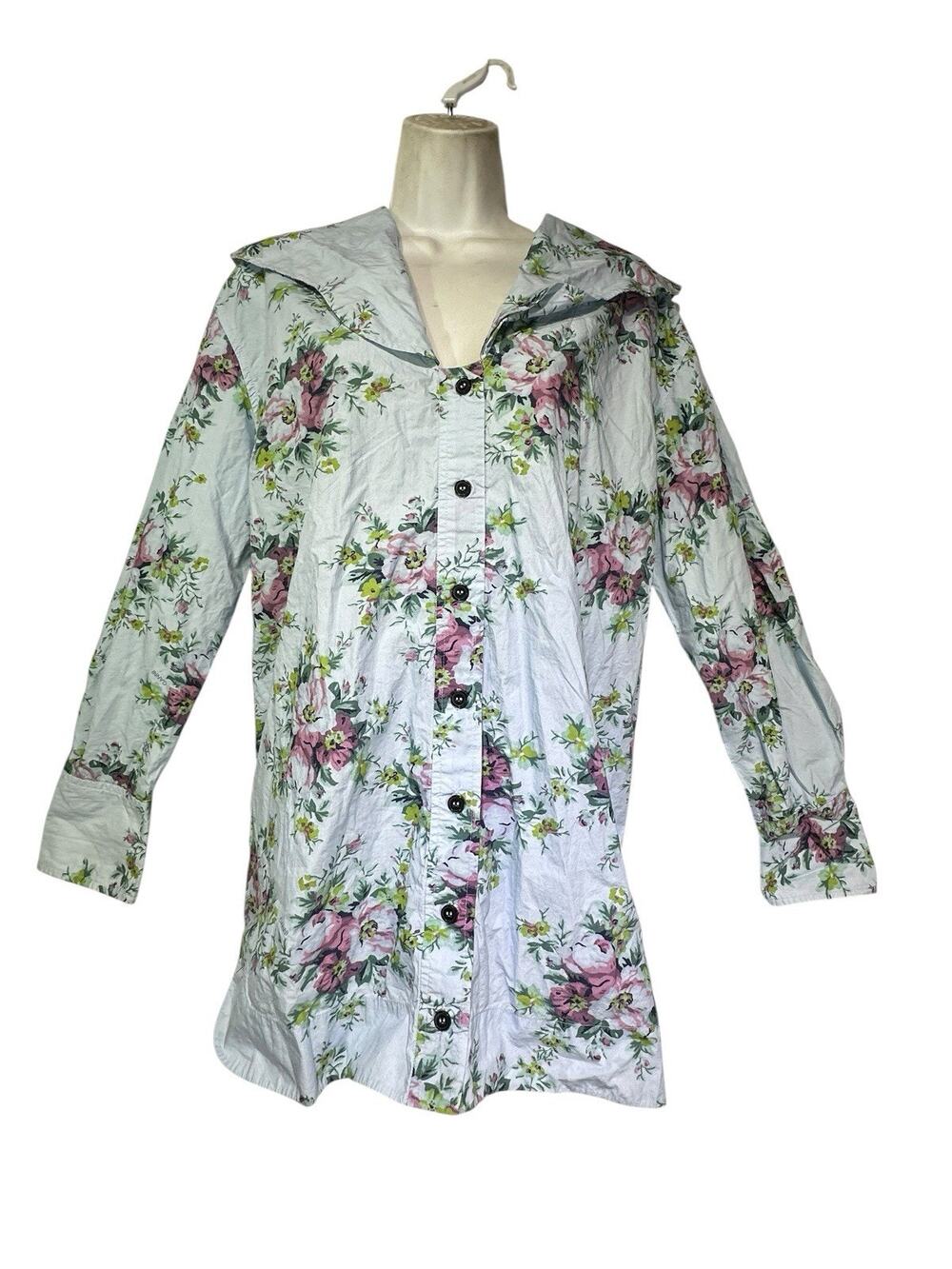 Ganni Floral Cotton Poplin Shirt Womens EU 38 Oversized Sailor Collar Top